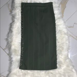 ARMY GREEN MIDI SKIRT WITH RING DETAILING